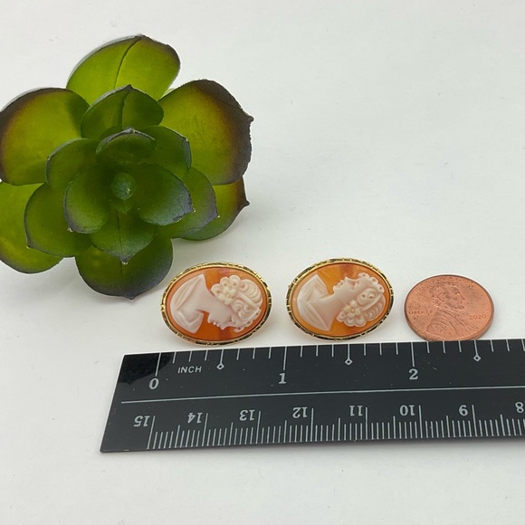 Genuine Cameo & 14K Gold Earrings, Marked 14K 585 and Italy, Hand Carved - Picture 10 of 12